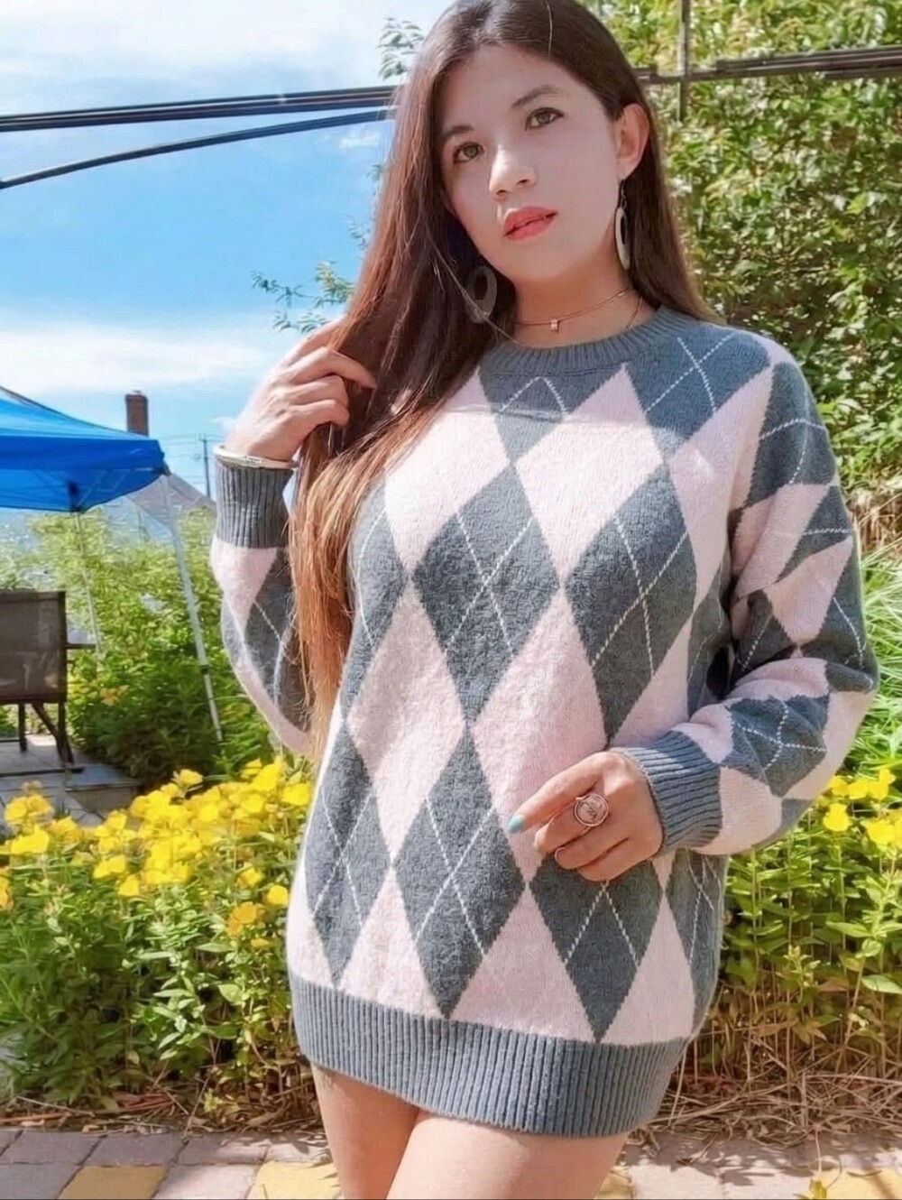 New Style! Stylish Argyle Pullover Knit Sweater